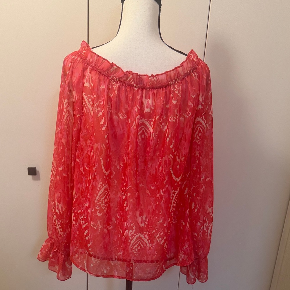 Women's Red Ruffle Blouse - Picture 3 of 3
